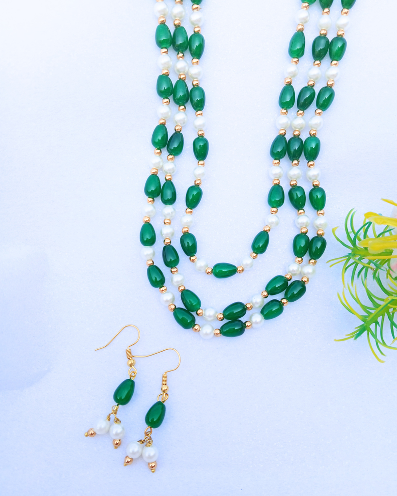 Green White threelayer Necklace