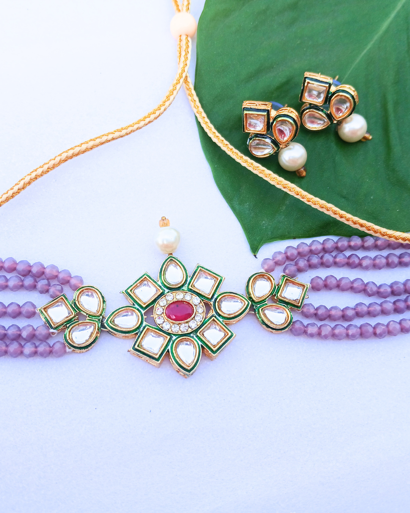 Purple Crystal Bead Choker Necklace