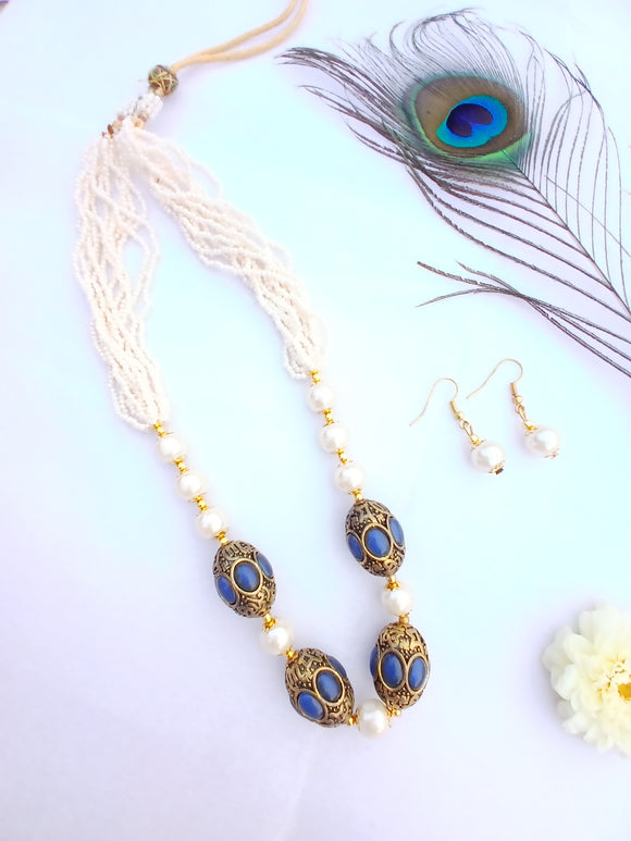 Blue Rajwadi Beads Necklace