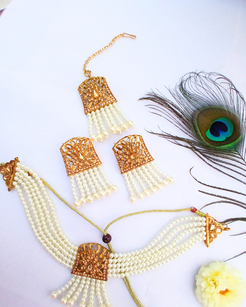 White Crystal bead Choker Necklace