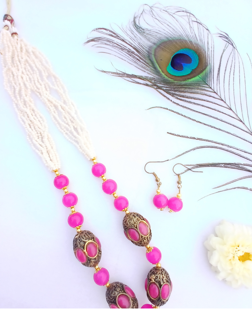 Rani pink Rajwadi Beads Necklace