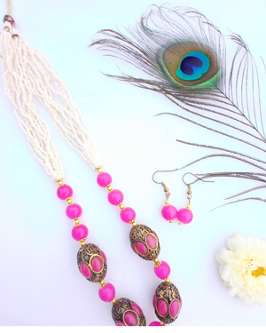 Rani pink Rajwadi Beads Necklace
