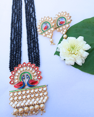 Black Bead Long Necklace