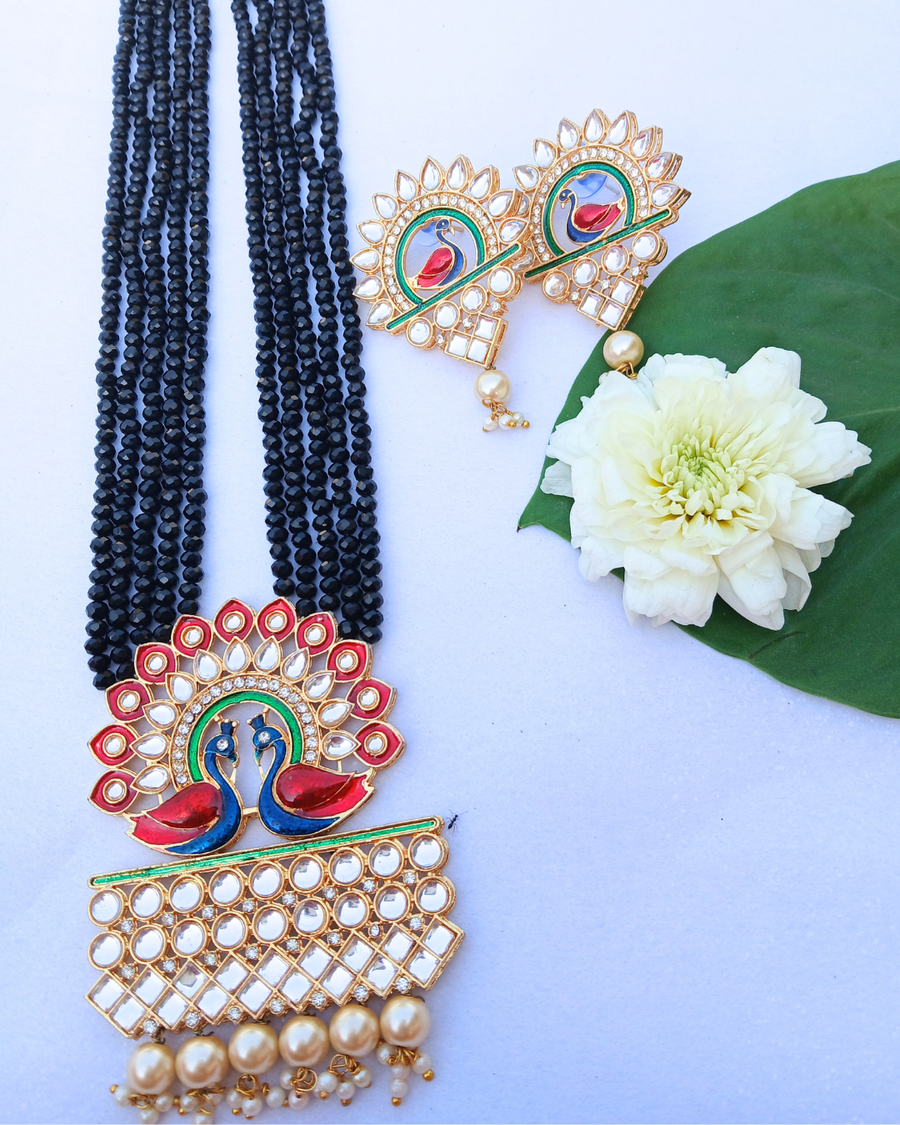 Black Bead Long Necklace