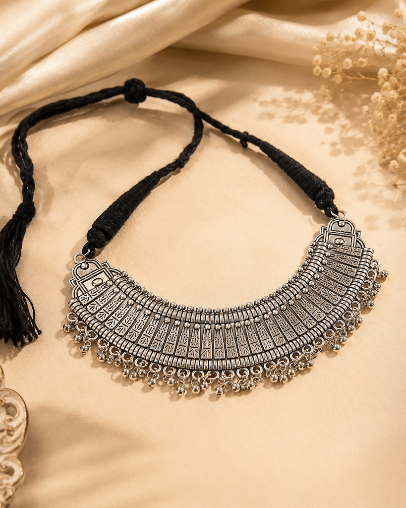 Silver Oxidized Statement Necklace