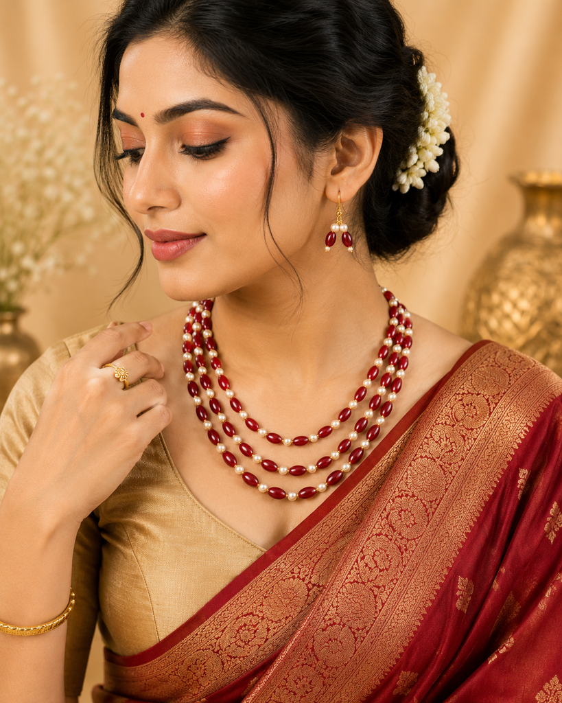 Red Maroon Layered Necklace