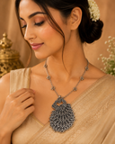 Silver Oxidised Peacock Necklace