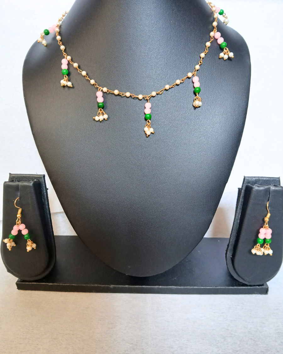 Pink Jhumki Necklace