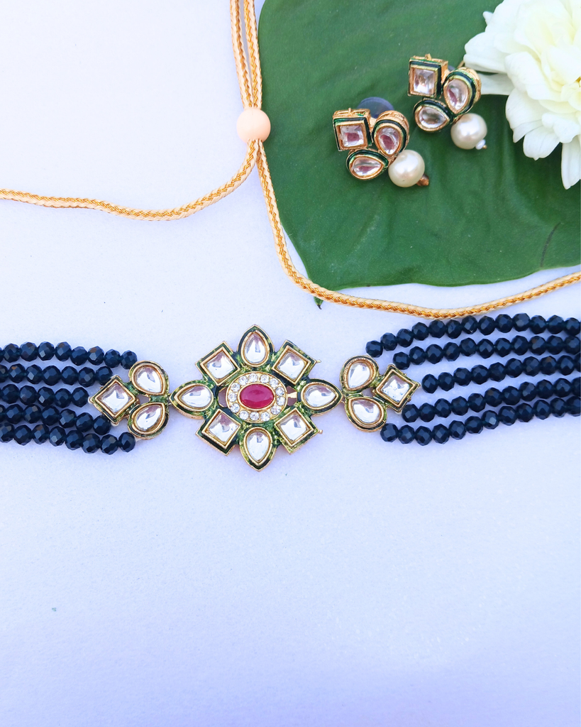 Black Crystal Bead Choker Necklace