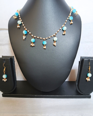 Blue White Jhumki Necklace